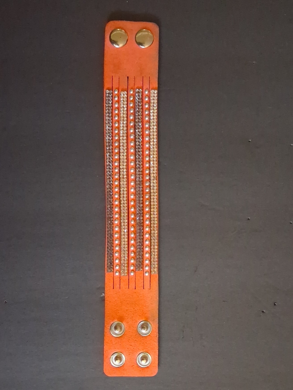 Orange Rhinestone Leather Snap Bracelet - Unbranded